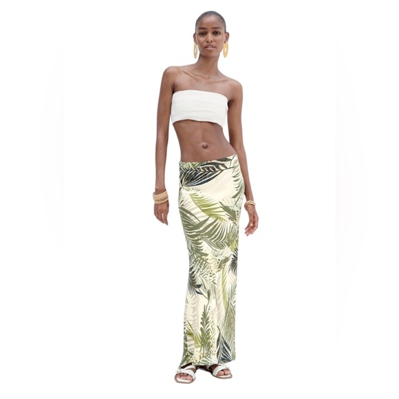 ZARA NWT High Waisted Tropical Flare Midi/ Maxi Skirt Size Large Zip Closure - Picture 7 of 11